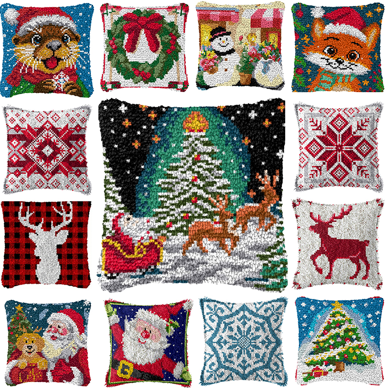 Embroidery Knot - Christmas Latch Hook Kits Smyrna Pillowcase