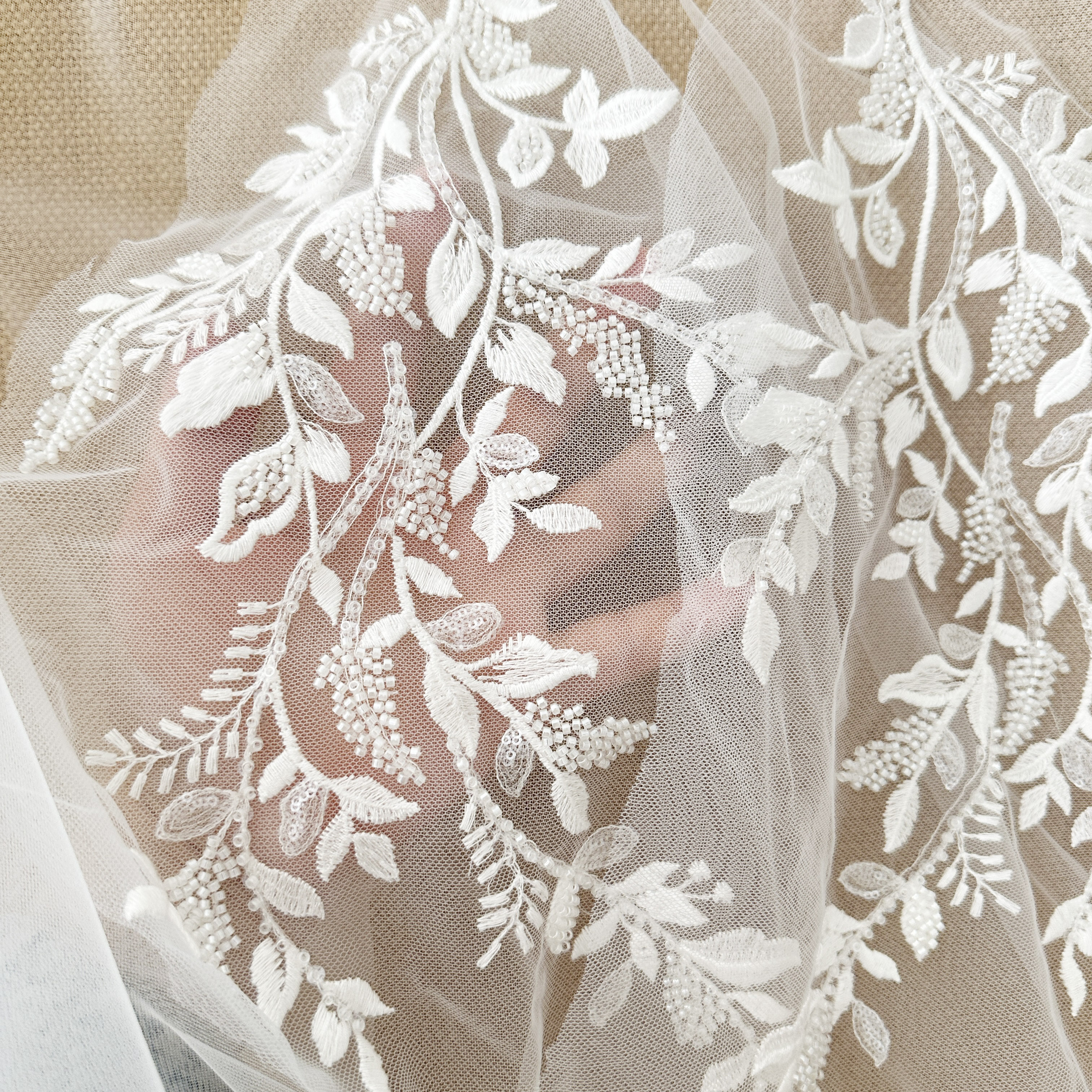 Embroidery Veil - 1 Pair 3D Beaded Cotton Floral