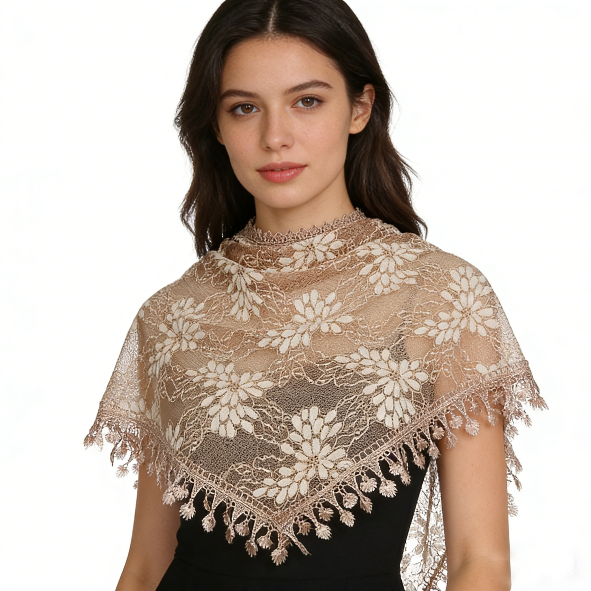 Embroidery Veil - Bohemian Lace Floral Embroidery Tulle Triangle