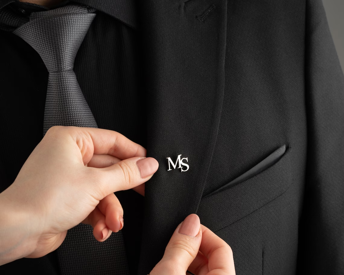 Embroidery Names - Personalized Initials Jacket Lapel Pin Unique