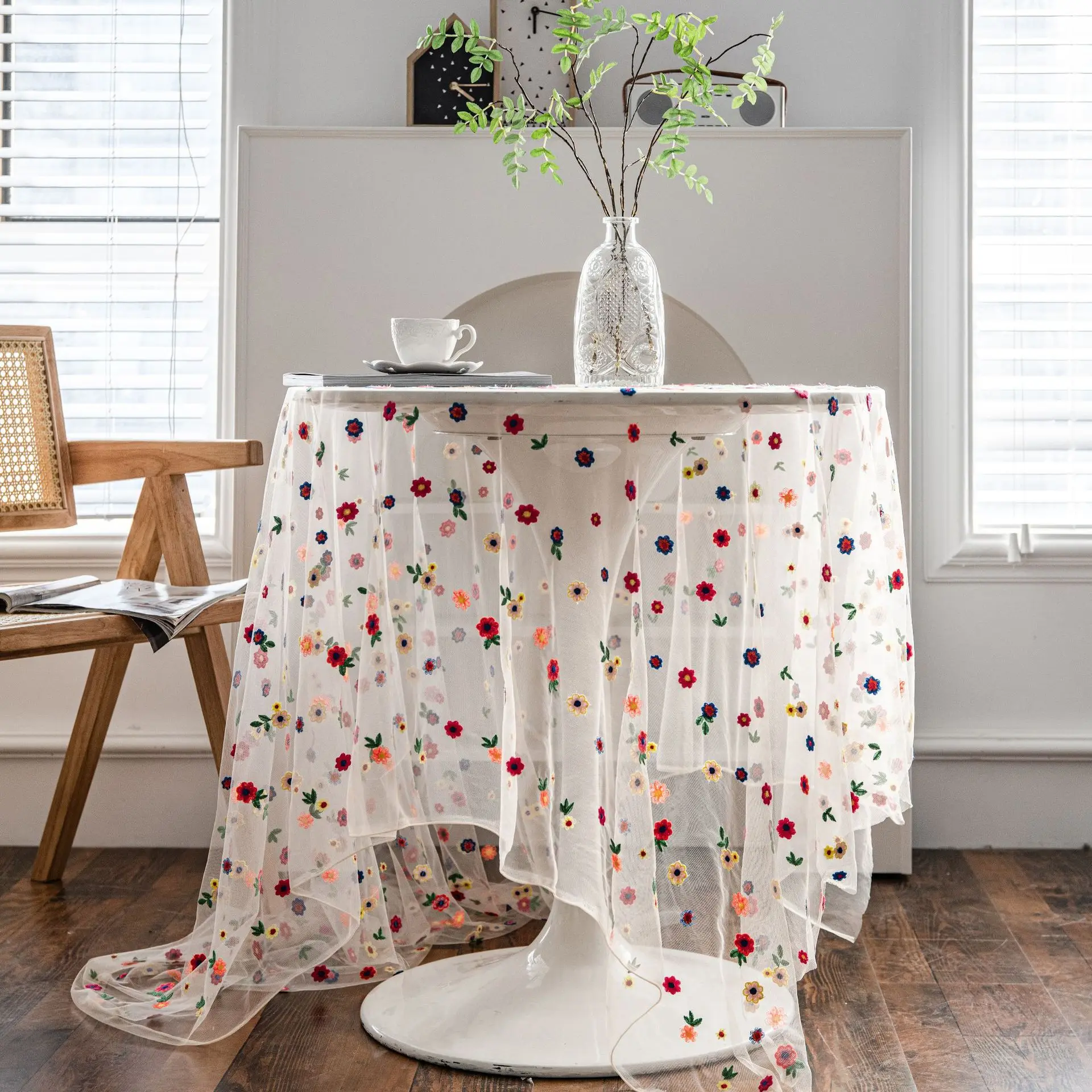 Embroidery Xmas - Christmas Transparent Lace Tablecloth White Rectangular