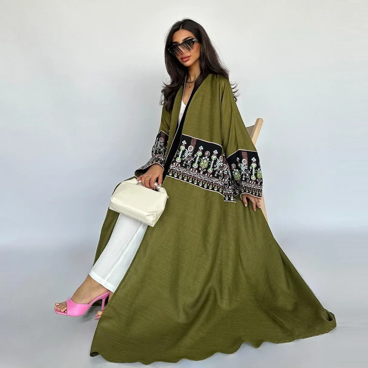 Embroidery Kebaya - Eid Muslim Kaftan Kimono Open Abaya