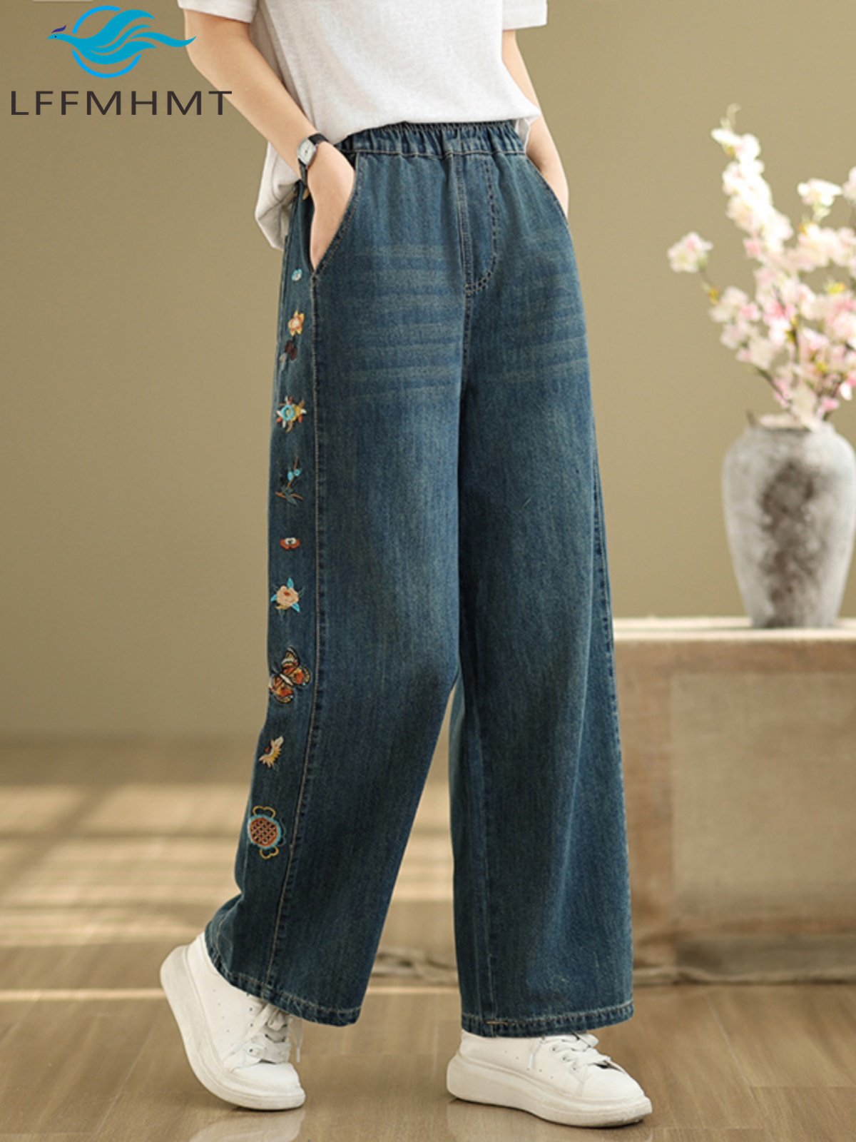 Embroidery Unique Design - Flower Embroidery Women's Denim Pants Good