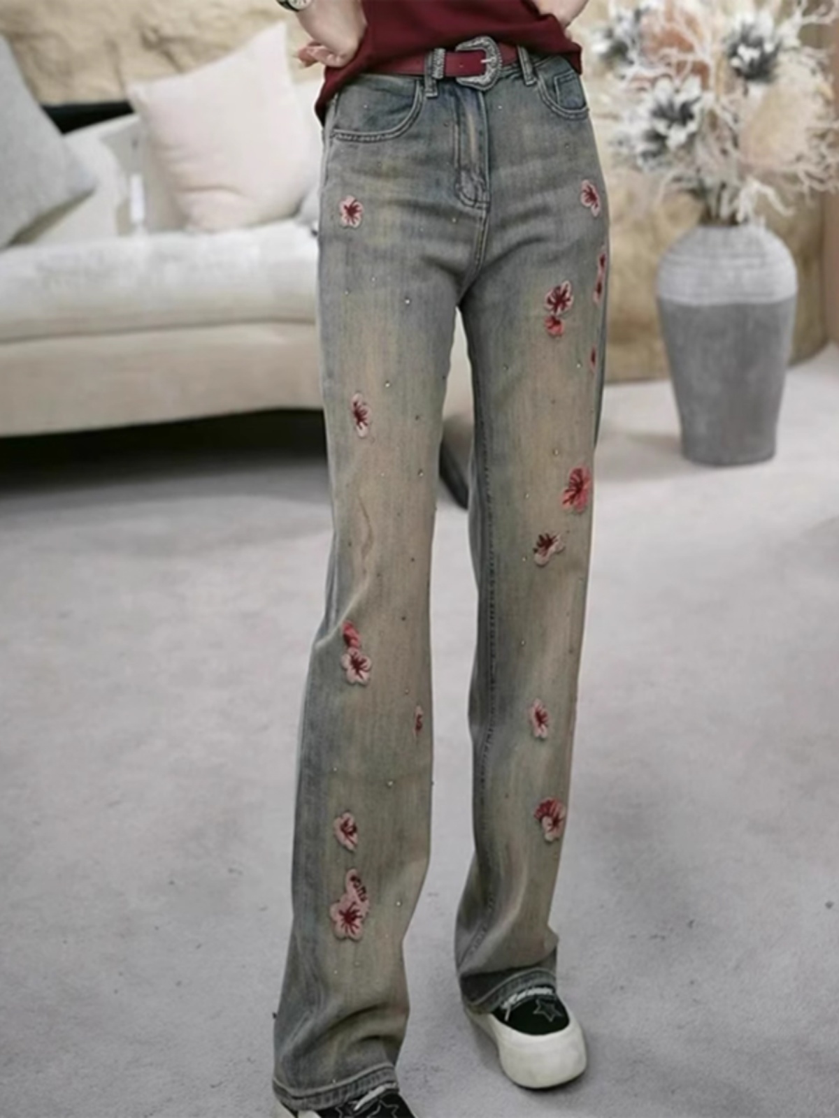 Embroidery Jeans Sakura - Heavy Embroidery Sakura Straight Leg Jeans