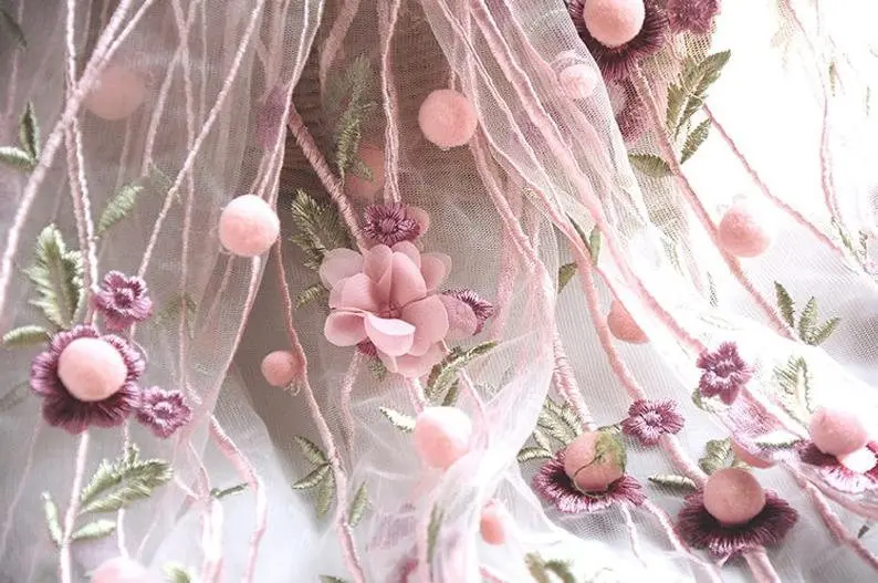 3D chiffon flower pompom embro – Embroidery Veil recenzja i cena