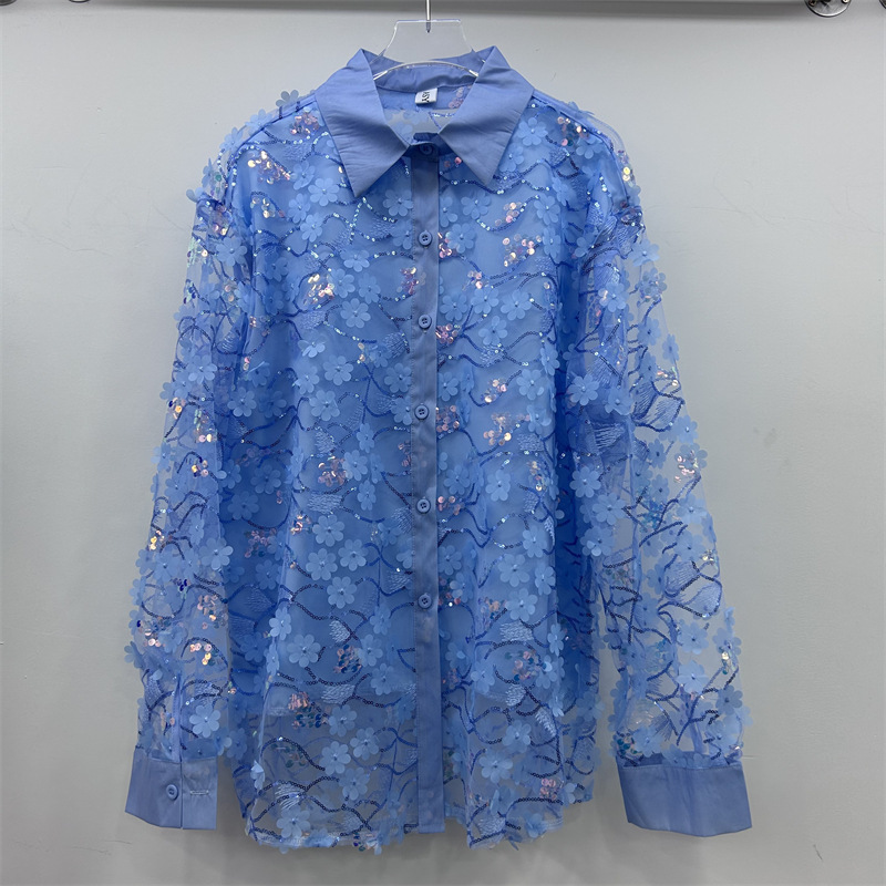 Women's loose long-sleeve shir – Embroidery Unique Design recenzja i cena