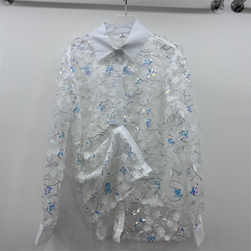 Women's loose long-sleeve shir – Embroidery Unique Design recenzja i cena