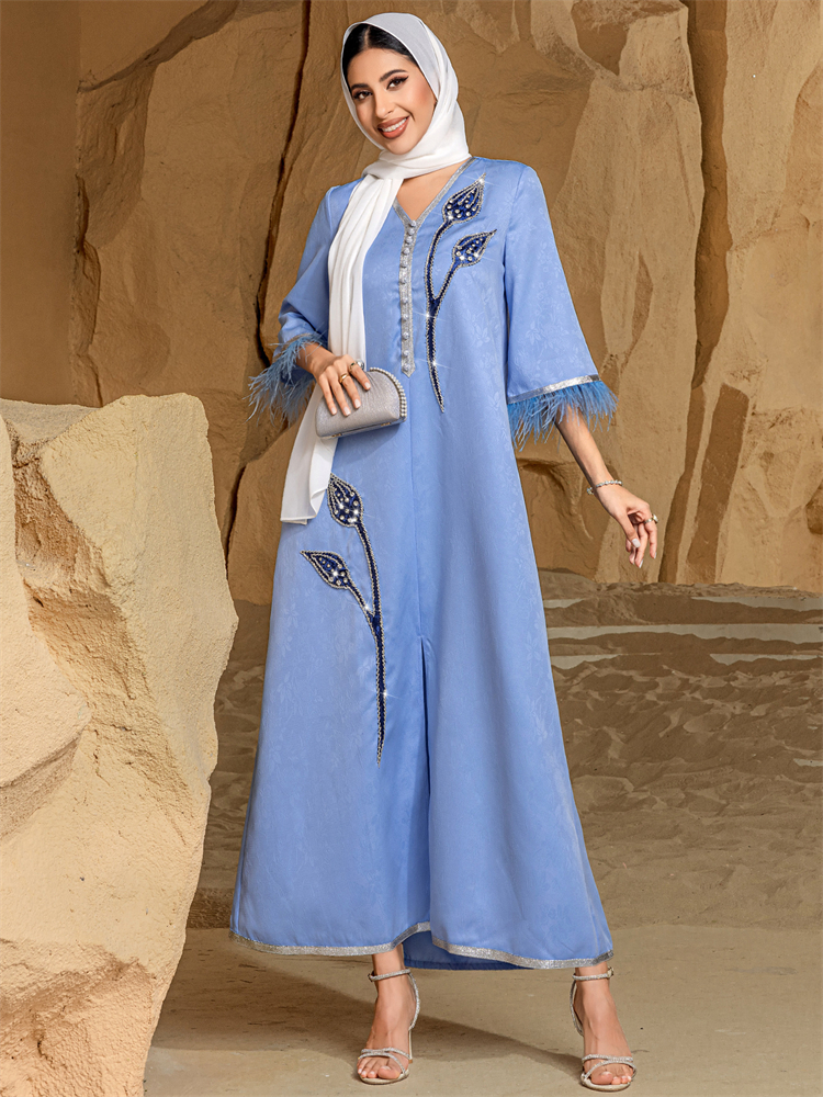 Ramadan Eid Blue Abaya Damen K – Embroidery Kebaya recenzja i cena