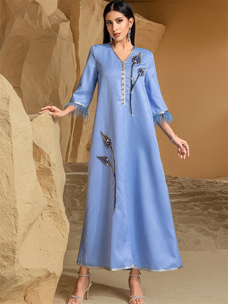 Ramadan Eid Blue Abaya Damen K – Embroidery Kebaya recenzja i cena