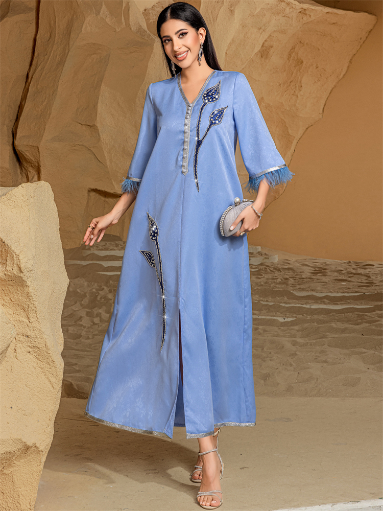 Ramadan Eid Blue Abaya Damen K – Embroidery Kebaya recenzja i cena