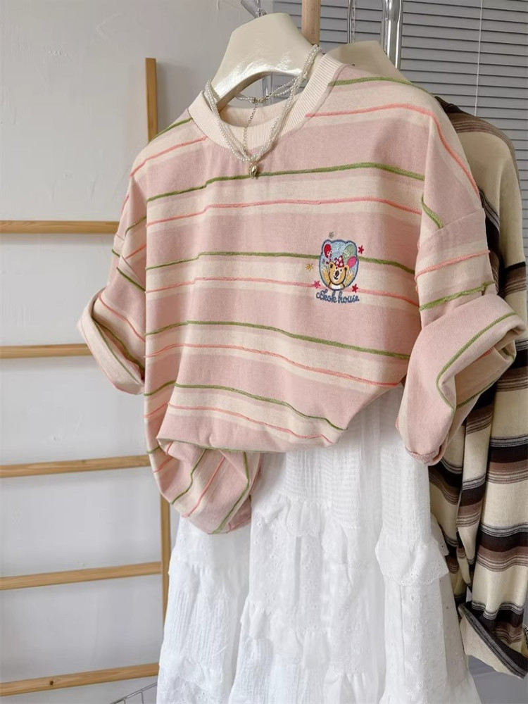 Korean Style Loose Fit Striped – Embroidery Unique Design recenzja i cena