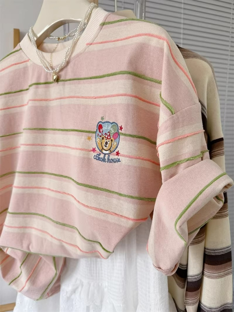Korean Style Loose Fit Striped – Embroidery Unique Design recenzja i cena