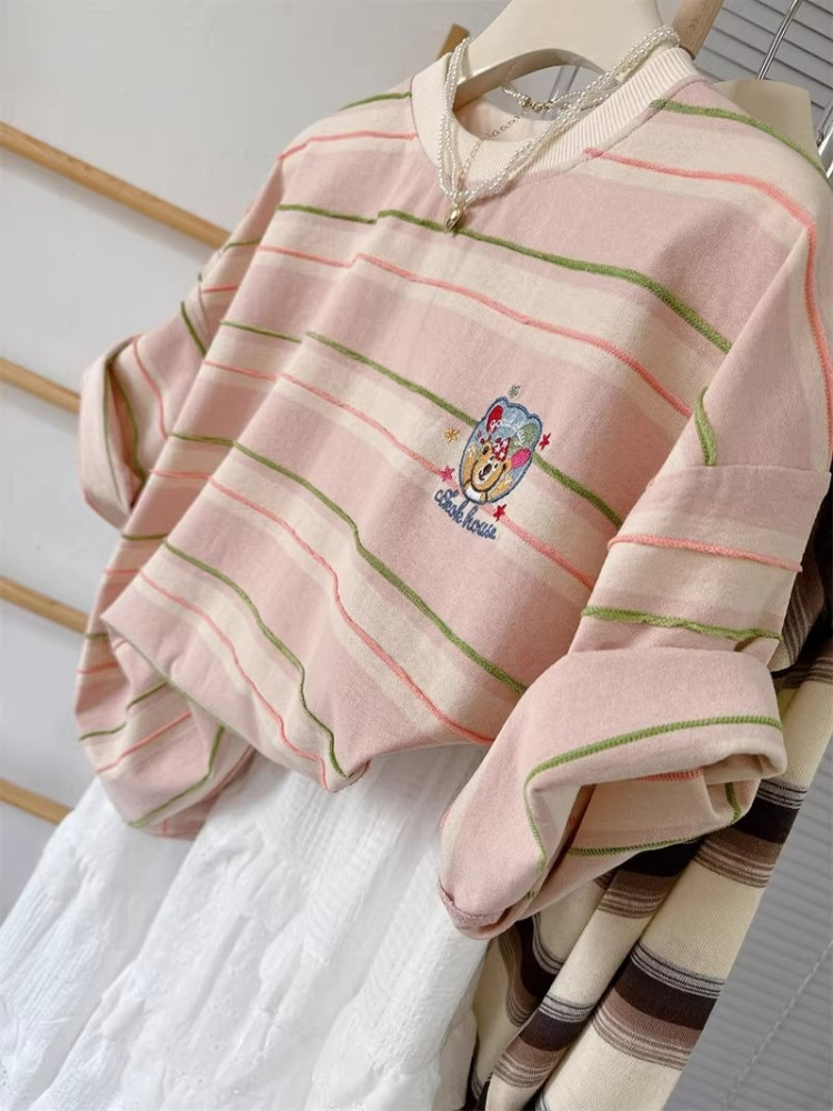 Korean Style Loose Fit Striped – Embroidery Unique Design recenzja i cena