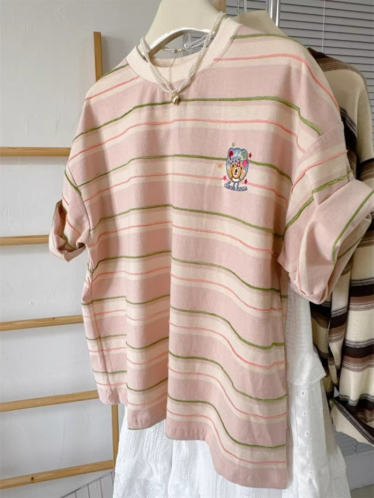 Korean Style Loose Fit Striped – Embroidery Unique Design recenzja i cena
