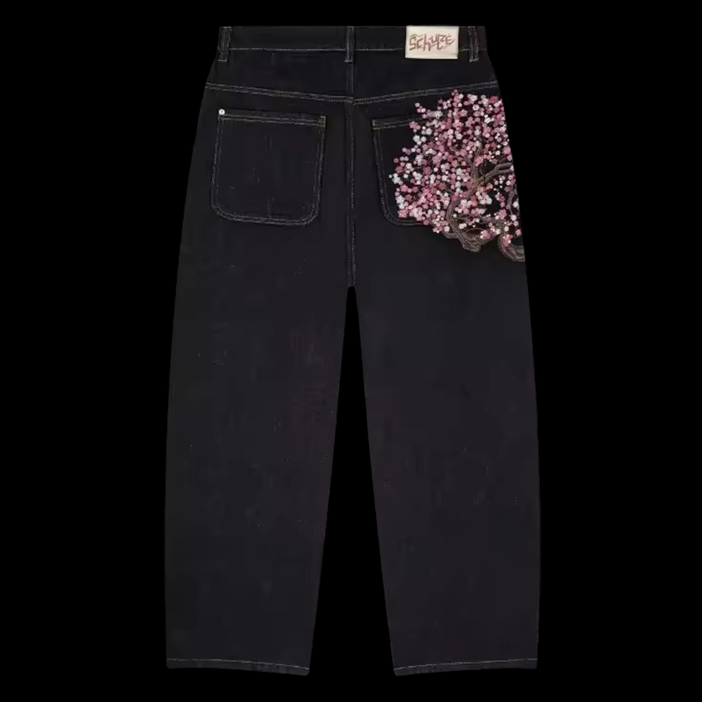 Y2K Mens Womens Harajuku Hip H – Embroidery Jeans Sakura recenzja i cena