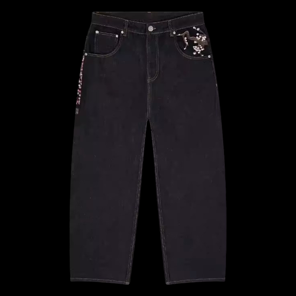 Y2K Mens Womens Harajuku Hip H – Embroidery Jeans Sakura recenzja i cena