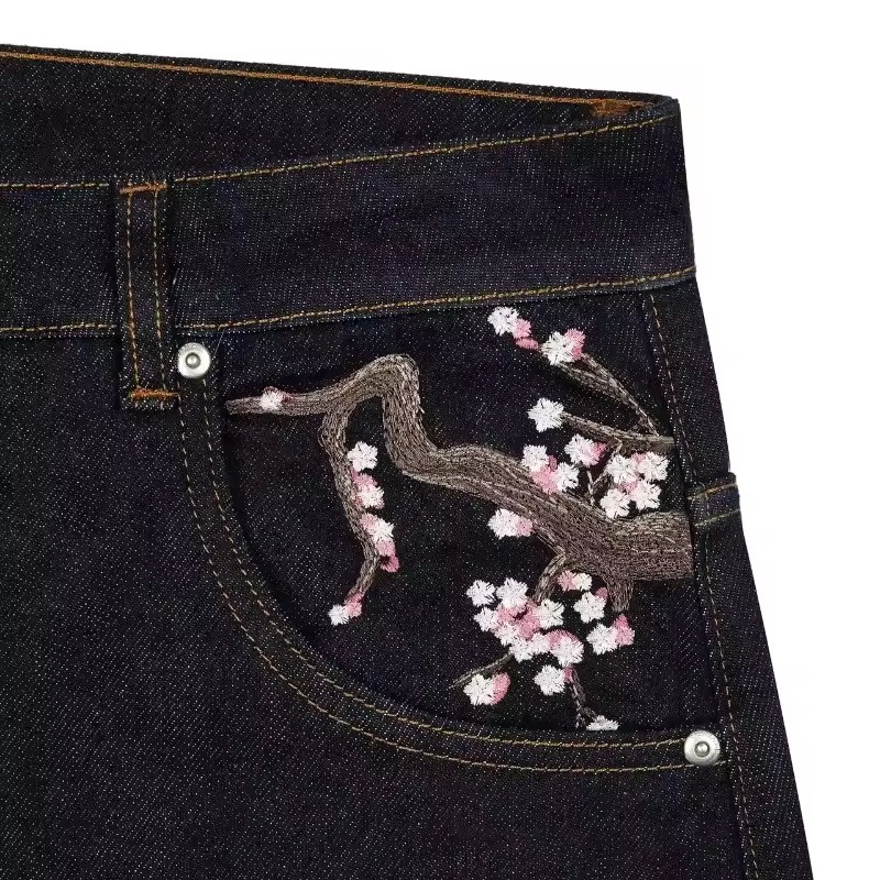 Y2K Mens Womens Harajuku Hip H – Embroidery Jeans Sakura recenzja i cena