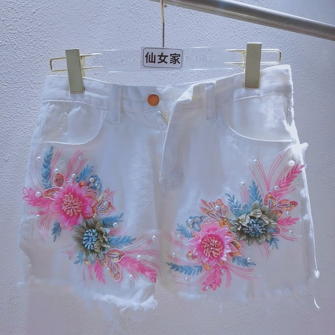 Korean Fashion Women Summer De – Embroidery Jeans Sakura recenzja i cena