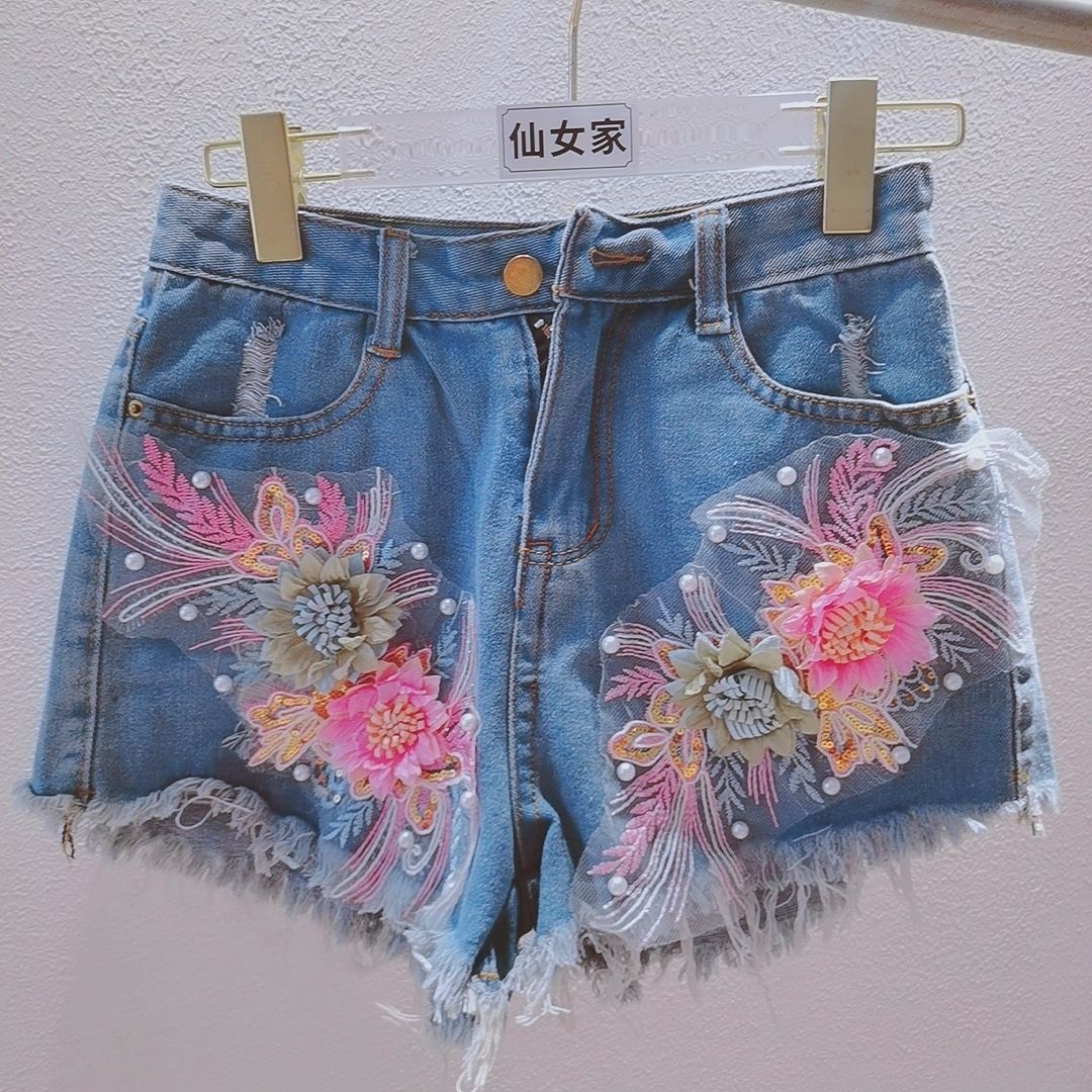 Korean Fashion Women Summer De – Embroidery Jeans Sakura recenzja i cena