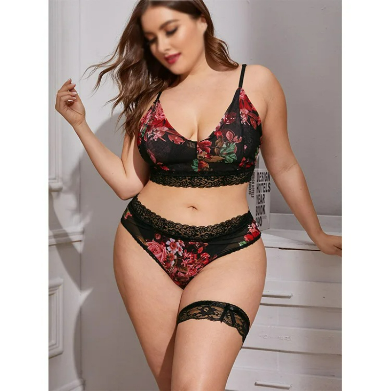 Plus Size Black Lace Thigh Gar – Embroidery Ring Sizes recenzja i cena