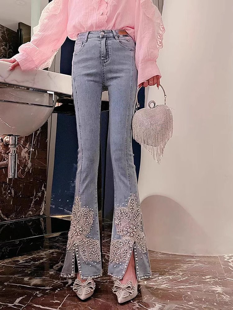 Women High Waist Jeans Floral  – Embroidery Jeans Sakura recenzja i cena