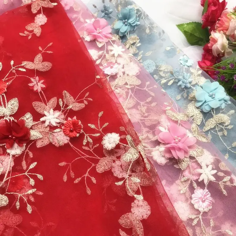 7 colors 3D chiffon flowers go – Embroidery Veil recenzja i cena
