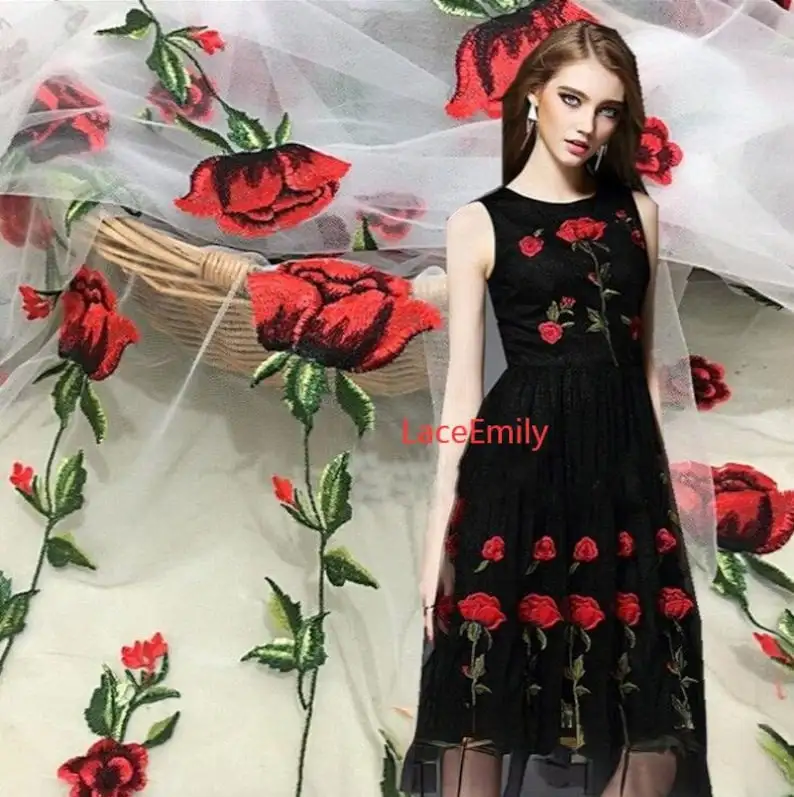 Red Rose Lace Fabric flower em – Embroidery Veil recenzja i cena