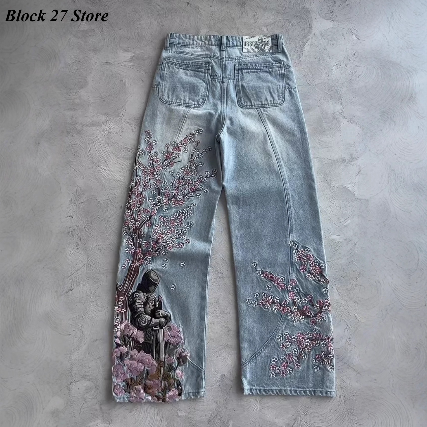 Mens Jeans Y2K Vintage Streetw – Embroidery Jeans Sakura recenzja i cena