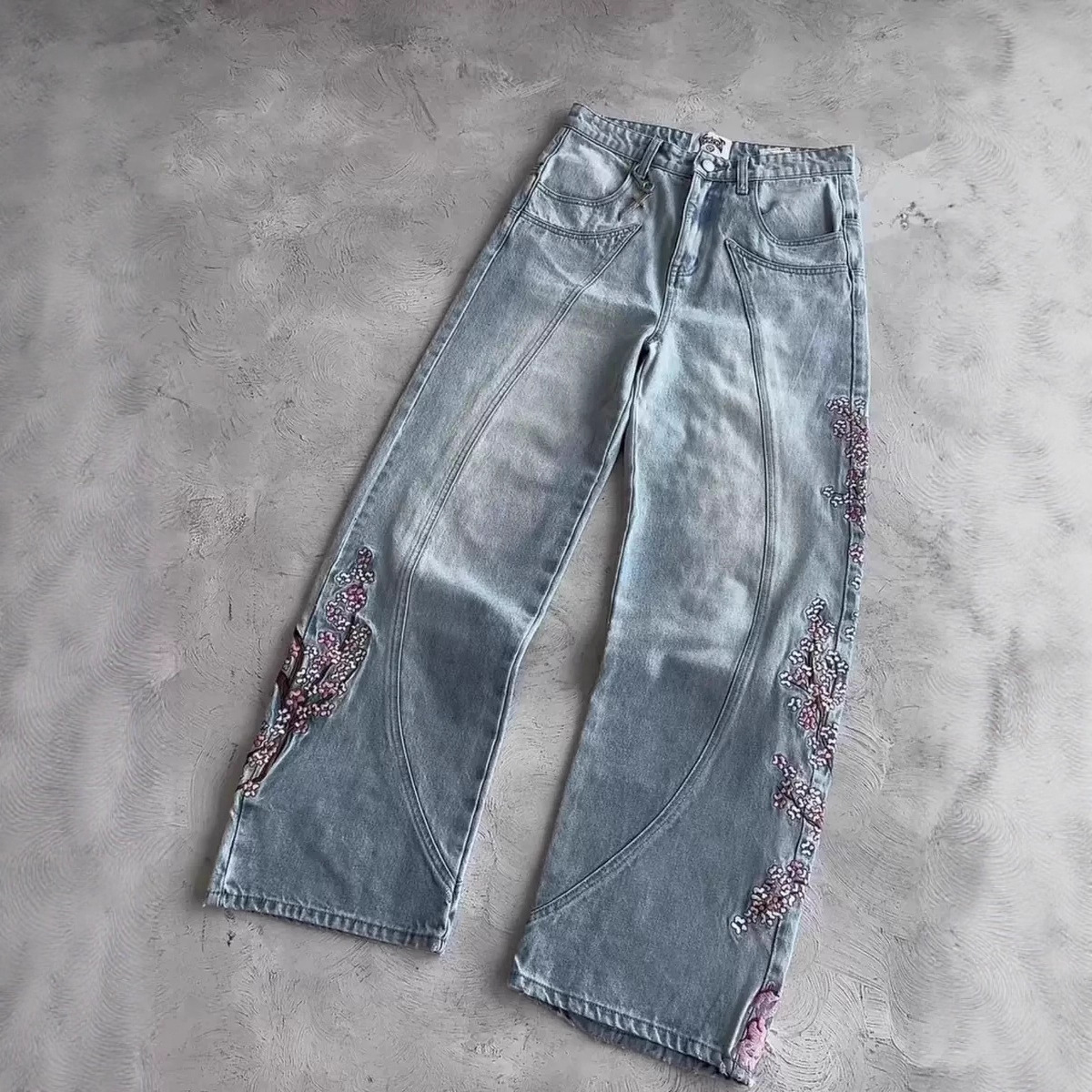 Mens Jeans Y2K Vintage Streetw – Embroidery Jeans Sakura recenzja i cena