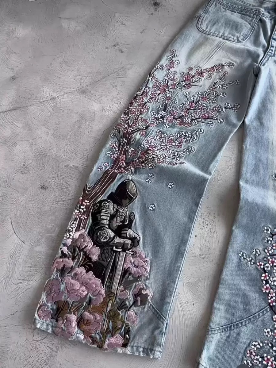 Mens Jeans Y2K Vintage Streetw – Embroidery Jeans Sakura recenzja i cena