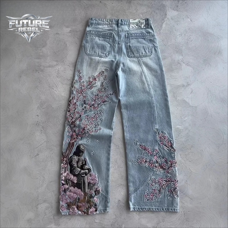 Mens Jeans Vintage Y2K Streetw – Embroidery Jeans Sakura recenzja i cena