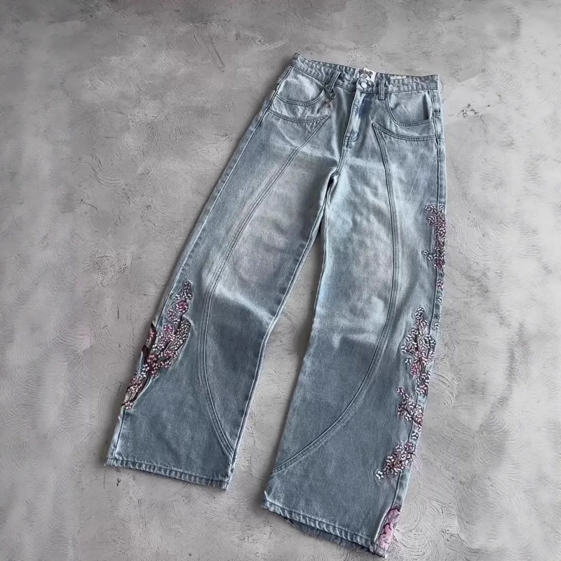Mens Jeans Vintage Y2K Streetw – Embroidery Jeans Sakura recenzja i cena